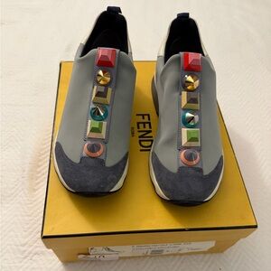 Fendi Gray Sneakers with Multicolor Studs